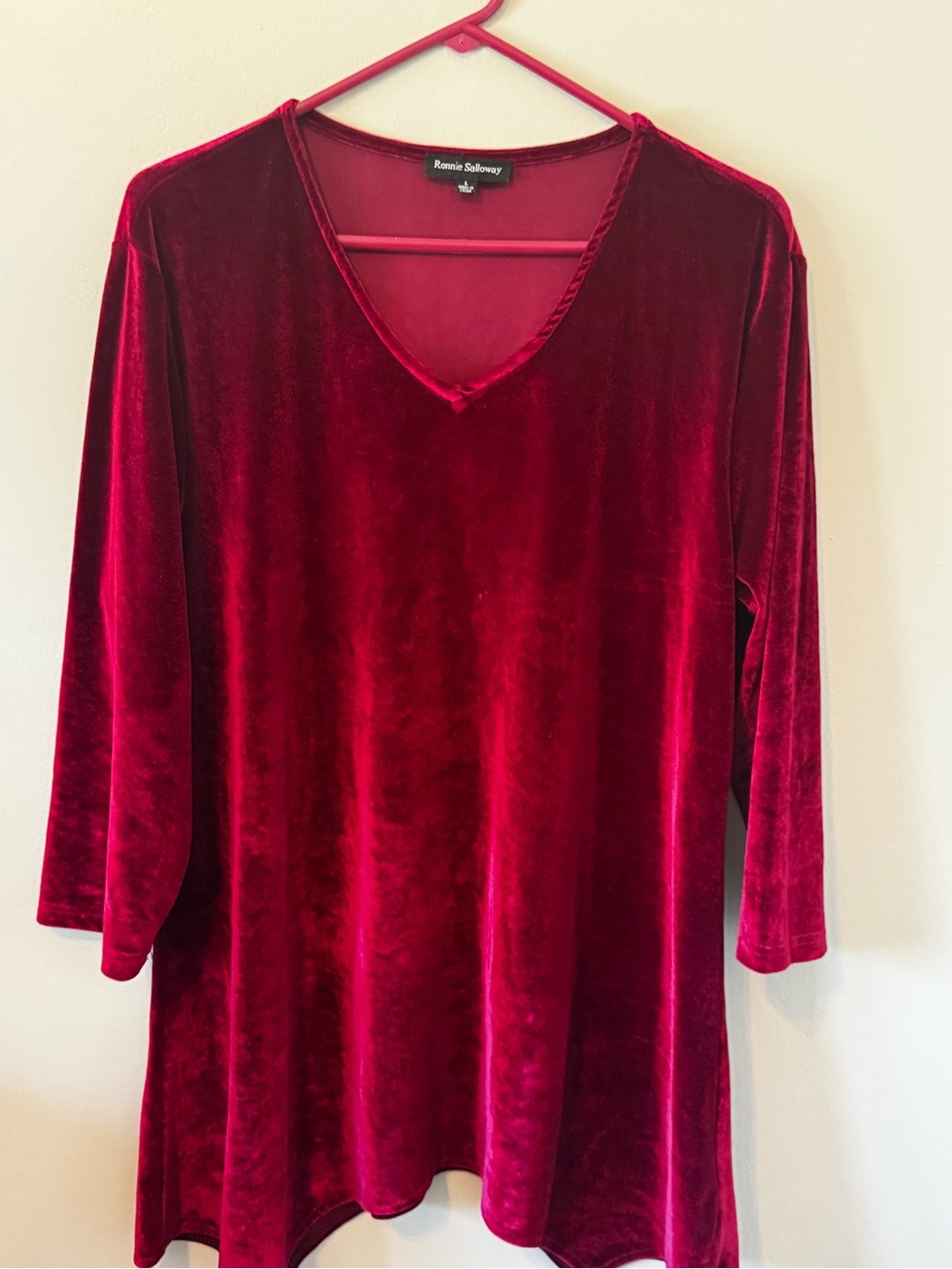 Rosie Sobowy Women's Velvet V-Neck Tunic Top in Wine Red